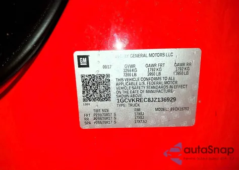 2018 Chevrolet Silverado K1500 Lt z USA, uszkodzony, nr VIN 1GCVKREC8JZ136929